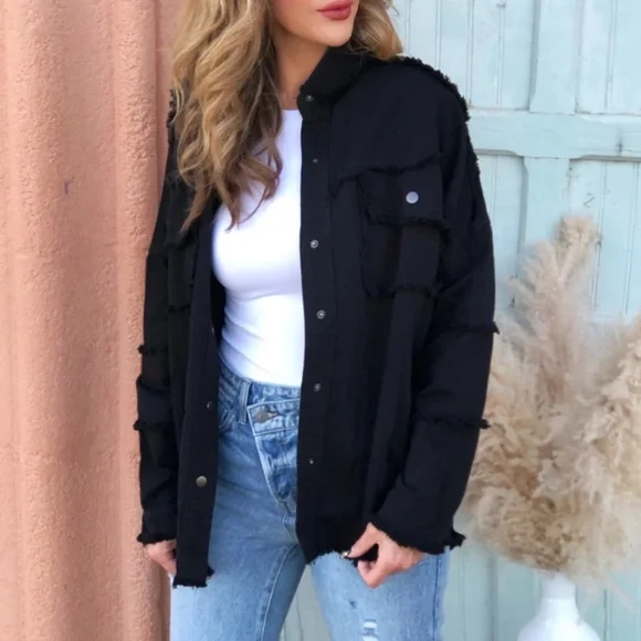 Fabulous Black Rock N Roll Distressed Shacket Denim Jacket - Picture 3 of 5